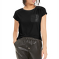 Bar III Women's Faux Leather Pocket T-Shirt Black Size X-Small