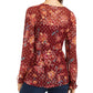 Style & Co Women's Burgundy Tie Floral Long Sleeve V Neck Top Size Large