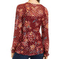 STYLE & COMPANY Women's Burgundy Tie Floral Long Sleeve Top Size Large