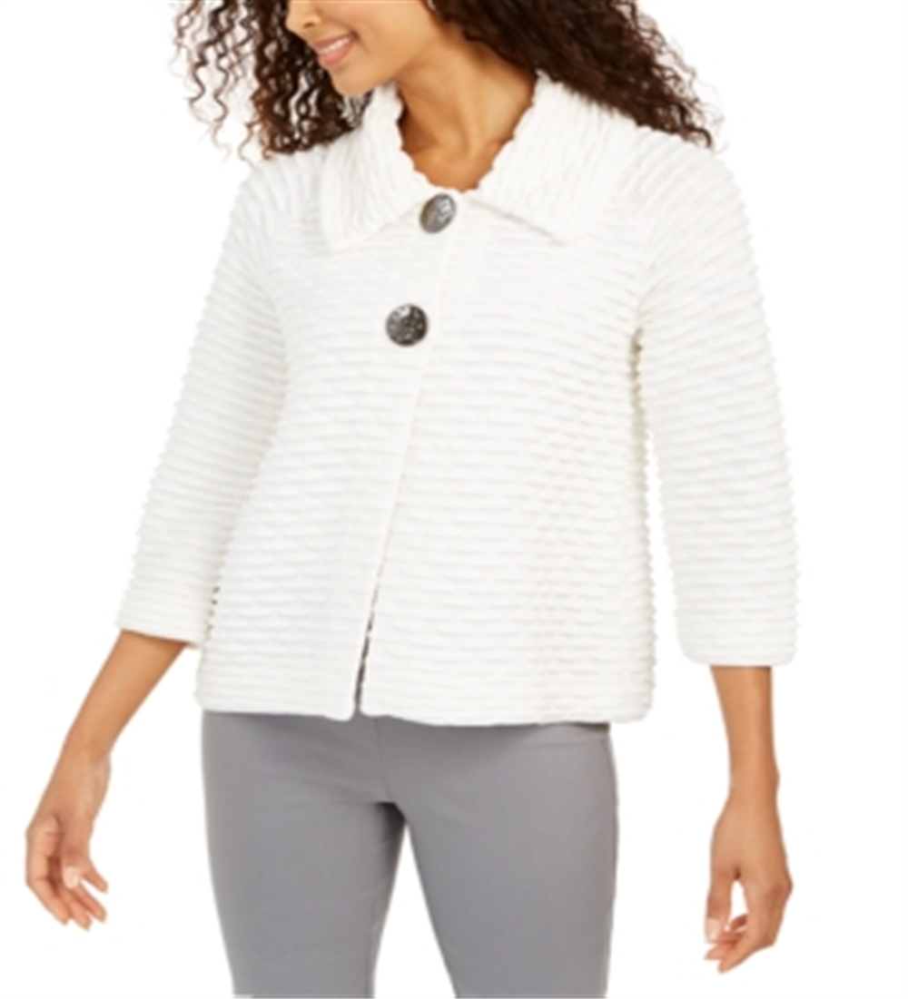 JM Collection Women's Holiday Party Textured Sweater Jacket White Size Large