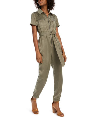 Bar III Women's Zip Front Jumpsuit Green Size Small