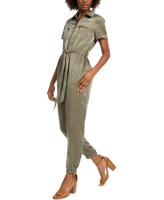 Bar III Women's Zip Front Jumpsuit Green Size Small