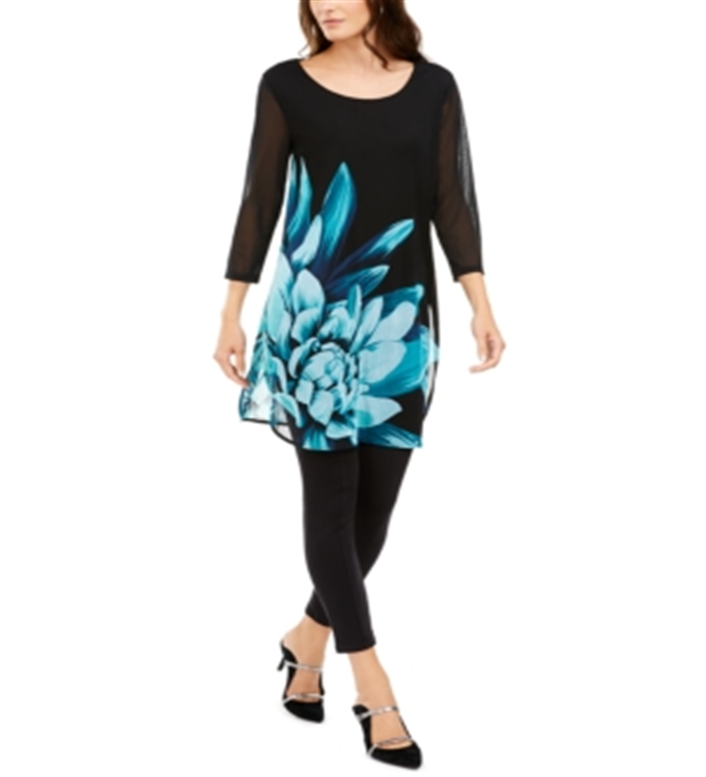 Alfani Women's Printed Sheer Tunic Black Size Small