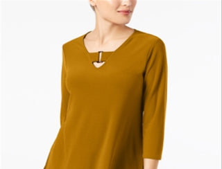 Alfani Women's Keyhole High Low Top Yellow Size Small