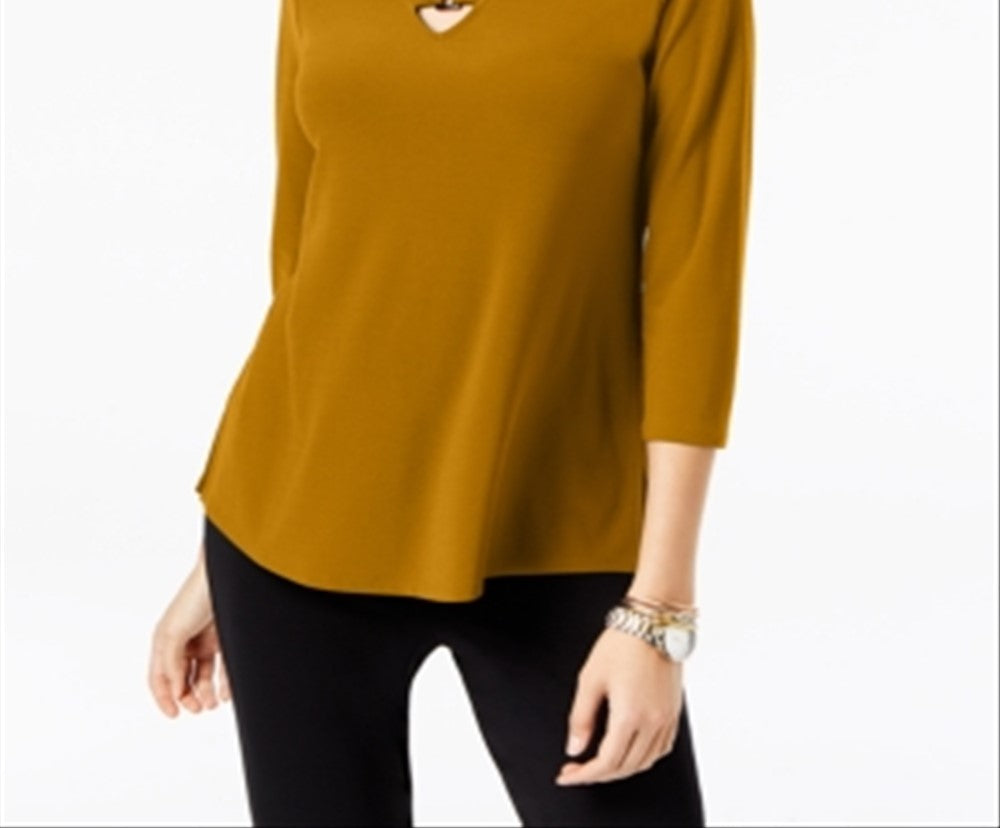 Alfani Women's Keyhole High Low Top Yellow Size Small