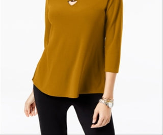 Alfani Women's Keyhole High Low Top Yellow Size Small