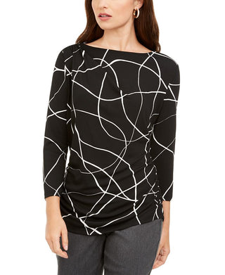 Alfani Women's Printed Ruched Top Black Size XX-Large
