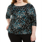 Alfani Women's Plus Printed Dolman-Sleeve Top Blue Size 0X