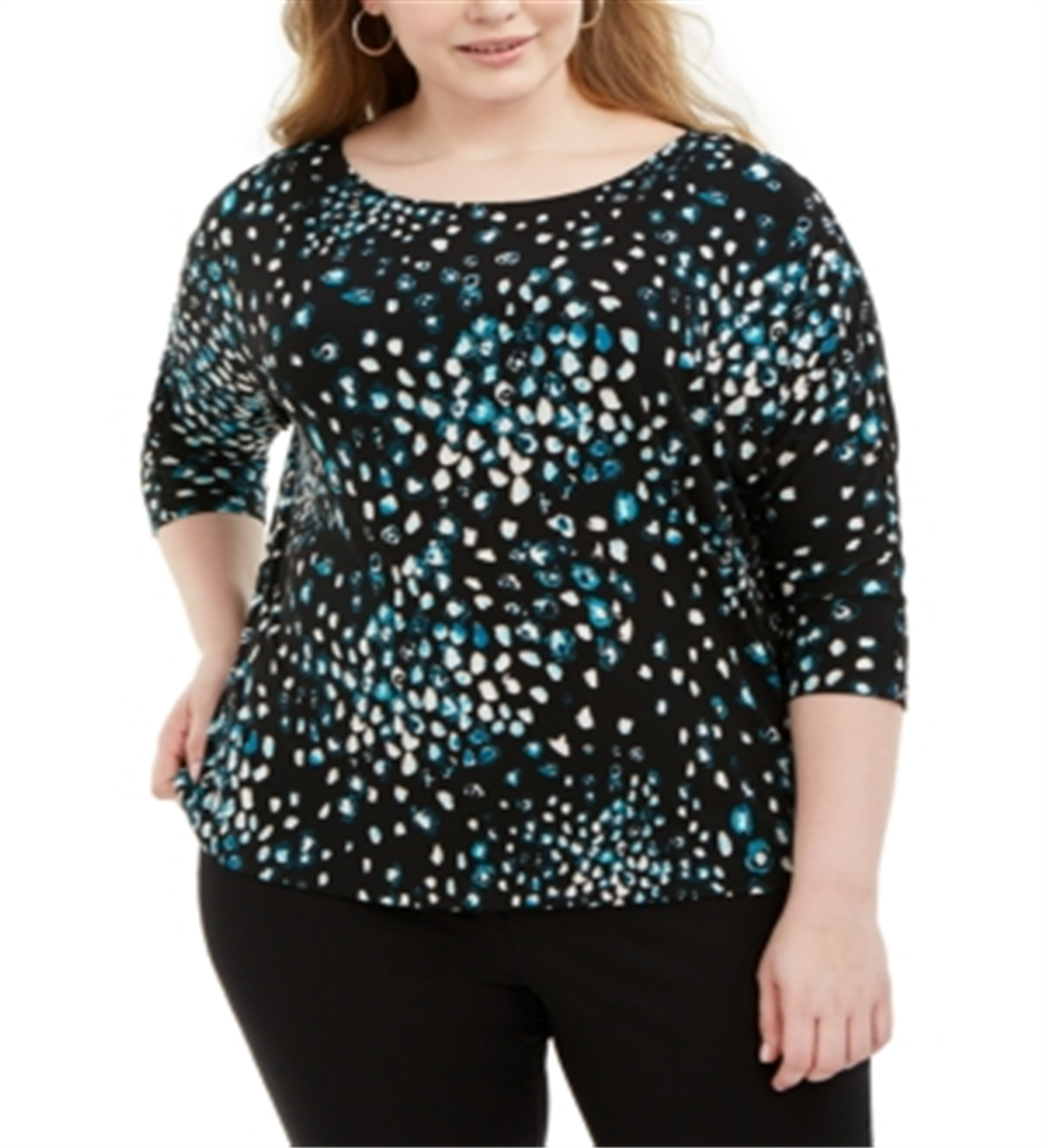 Alfani Women's Plus Printed Dolman-Sleeve Top Blue Size 0X