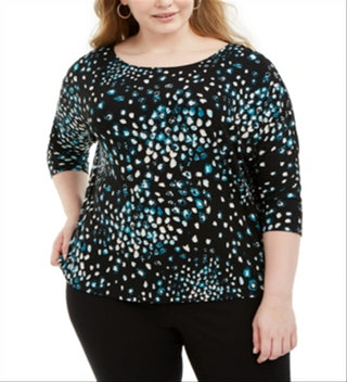 Alfani Women's Plus Printed Dolman-Sleeve Top Blue Size 0X