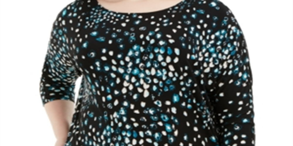 Alfani Women's Plus Printed Dolman-Sleeve Top Blue Size 0X