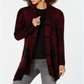 Style & Co Women's Plaid Boucle Cardigan Red Size Petite
