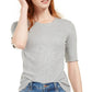 Maison Jules Women's Crewneck Elbow Sleeve Top Gray Size Large