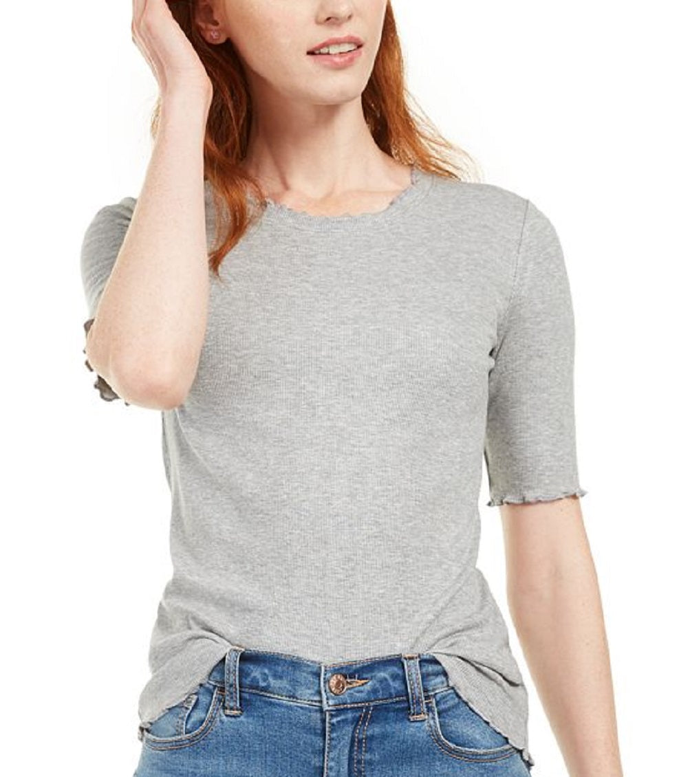 Maison Jules Women's Crewneck Elbow Sleeve Top Gray Size Large