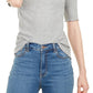 Maison Jules Women's Crewneck Elbow Sleeve Top Gray Size Large