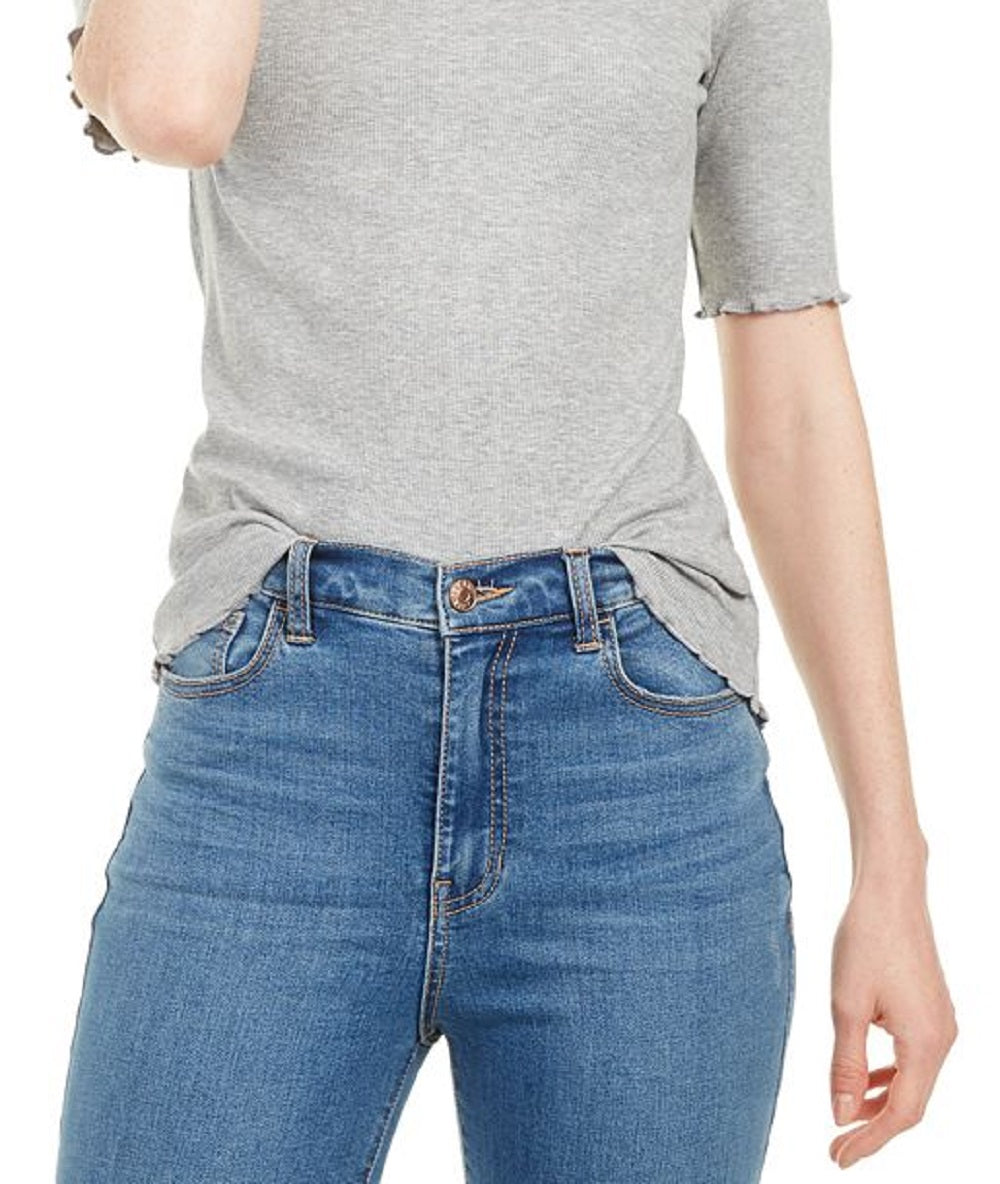 Maison Jules Women's Crewneck Elbow Sleeve Top Gray Size Large