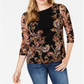 Charter Club Women's Floral Print Mesh Top Black Size Medium