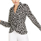 INC International Concepts Women's Giraffe Print Twist Front Blouse Black Size X-Small