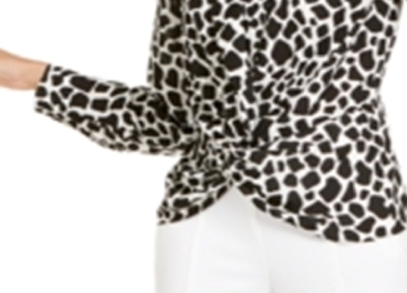 INC International Concepts Women's Giraffe Print Twist Front Blouse Black Size Medium