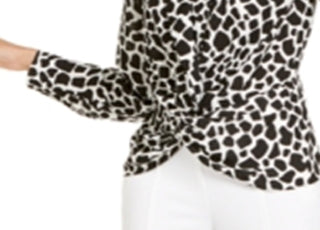 INC International Concepts Women's Giraffe Print Twist Front Blouse Black Size Medium