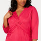 INC International Concepts Women's Plus Twist Front Drapey Blouse Pink Size 1X