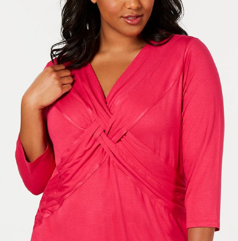 INC International Concepts Women's Plus Twist Front Drapey Blouse Pink Size 1X