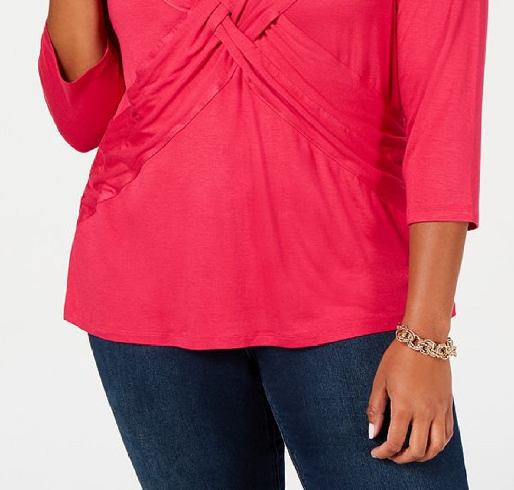 INC International Concepts Women's Plus Twist Front Drapey Blouse Pink Size 1X