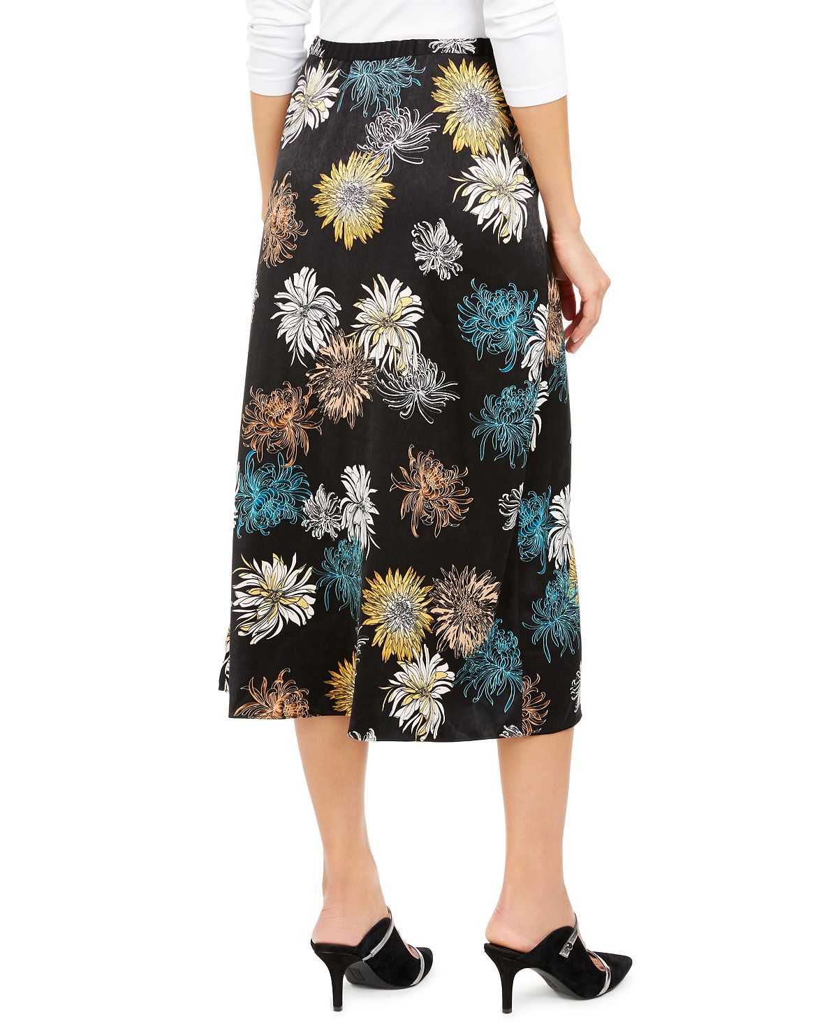 Alfani Women's Floral Print Faux Wrap Skirt Black Size 4