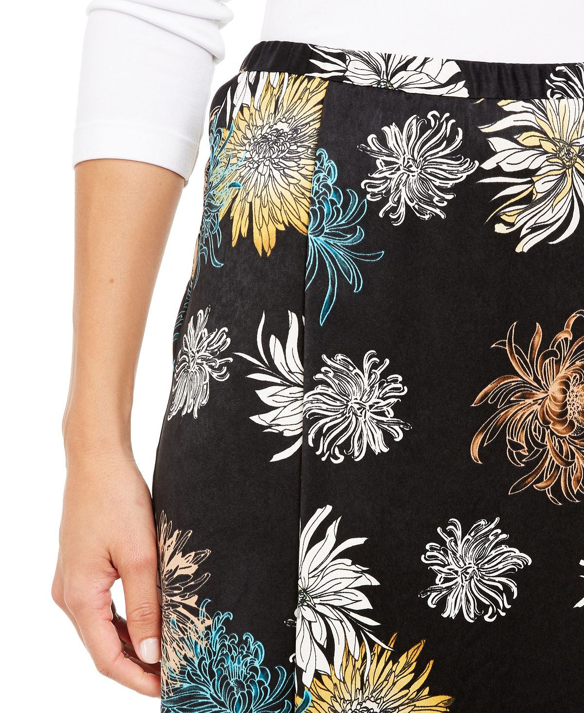 Alfani Women's Floral Print Faux Wrap Skirt Black Size 4