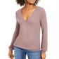 INC International Concepts Women's Textured Long Sleeve V Neck Top Pink Size Small