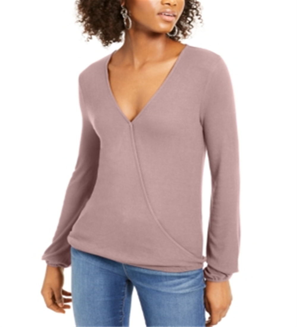 INC International Concepts Women's Textured Long Sleeve V Neck Top Pink Size Small