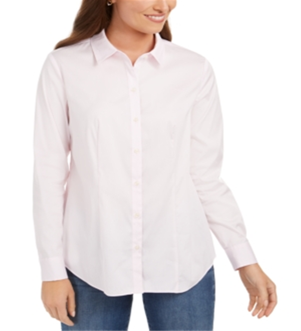 Charter Club Women's Button Down Woven Shirt Pink Size 14 Petite