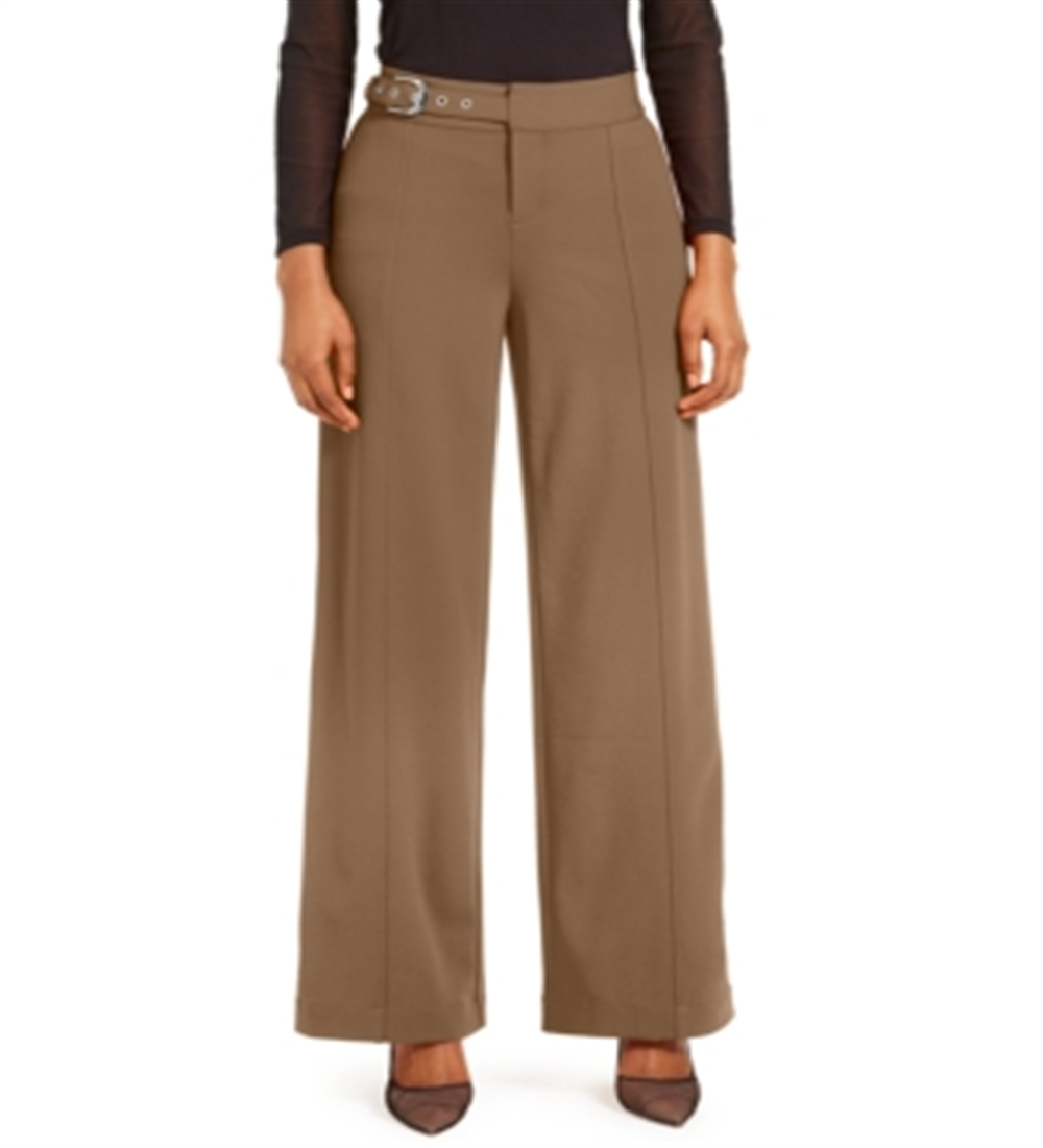 INC International Concepts Women's Solid Wide Leg Wear to Work Pants Brown Size 6
