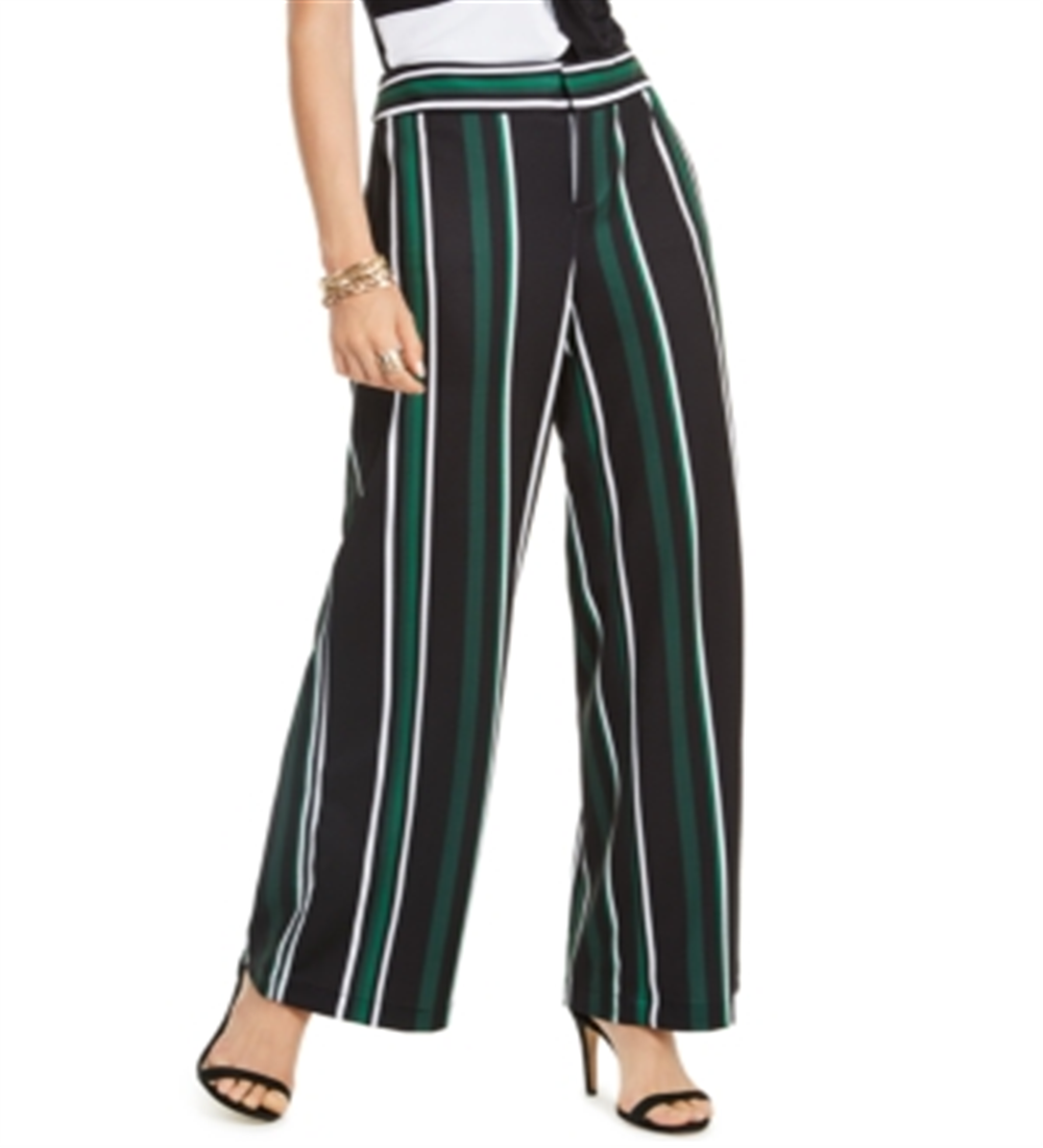 INC International Concepts Women's Striped Wide Leg Pants Black Size 8