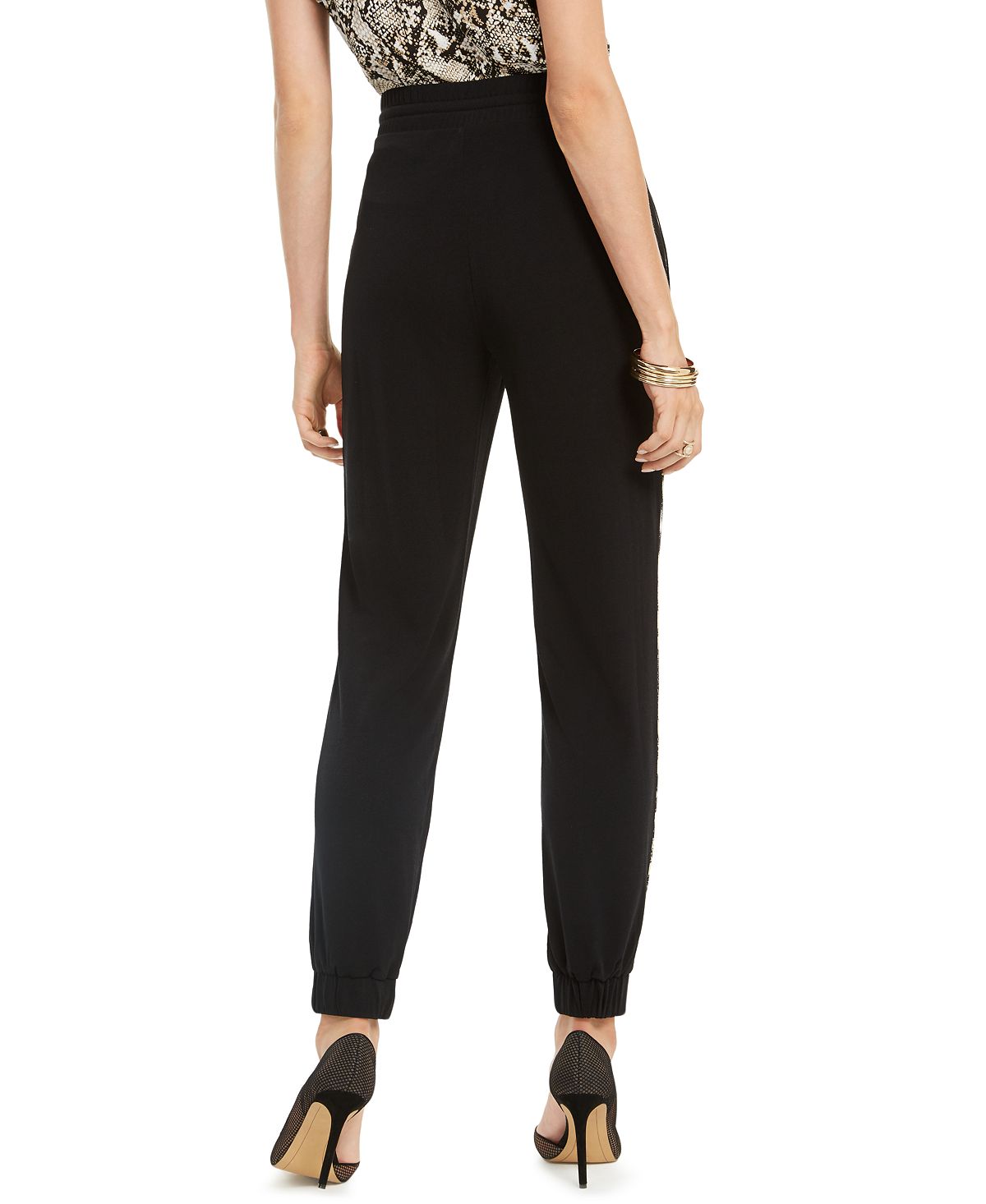 INC International Concepts Women's Animal Print Side Seam Joggers Black Size XX-Large