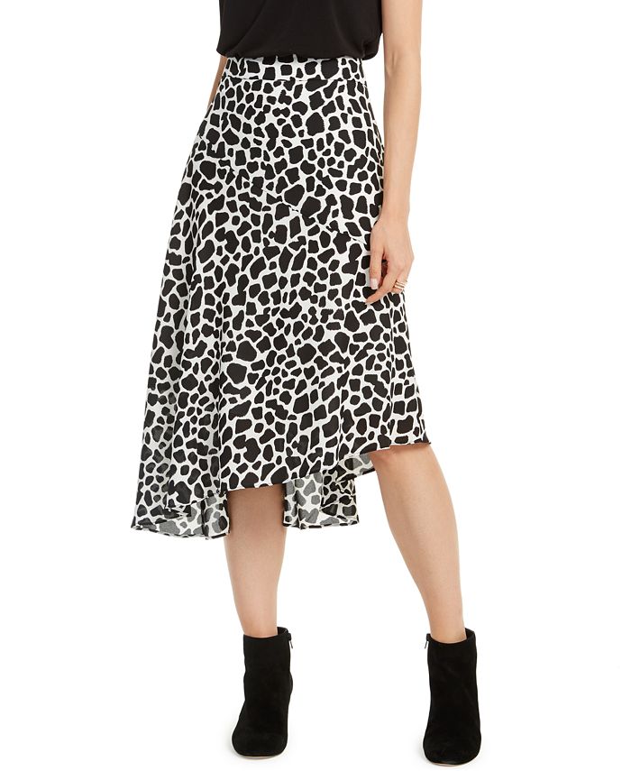 INC International Concepts Women's Animal Print Below the Knee Circle Skirt Black Size 12