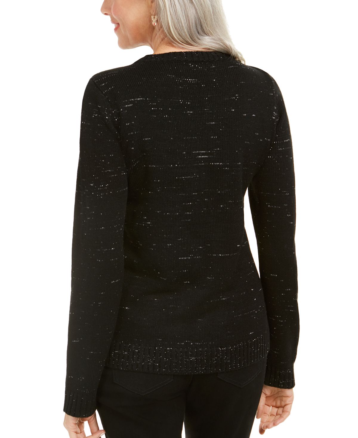 Karen Scott Women's Graphic Long Sleeve Crew Neck Blouse Holiday Sweater Black Size X-Large