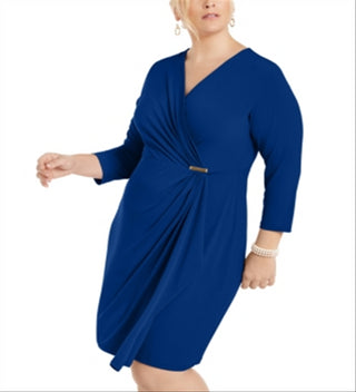 Charter Club Women's Surplice Crossover Dress Blue Size 4X
