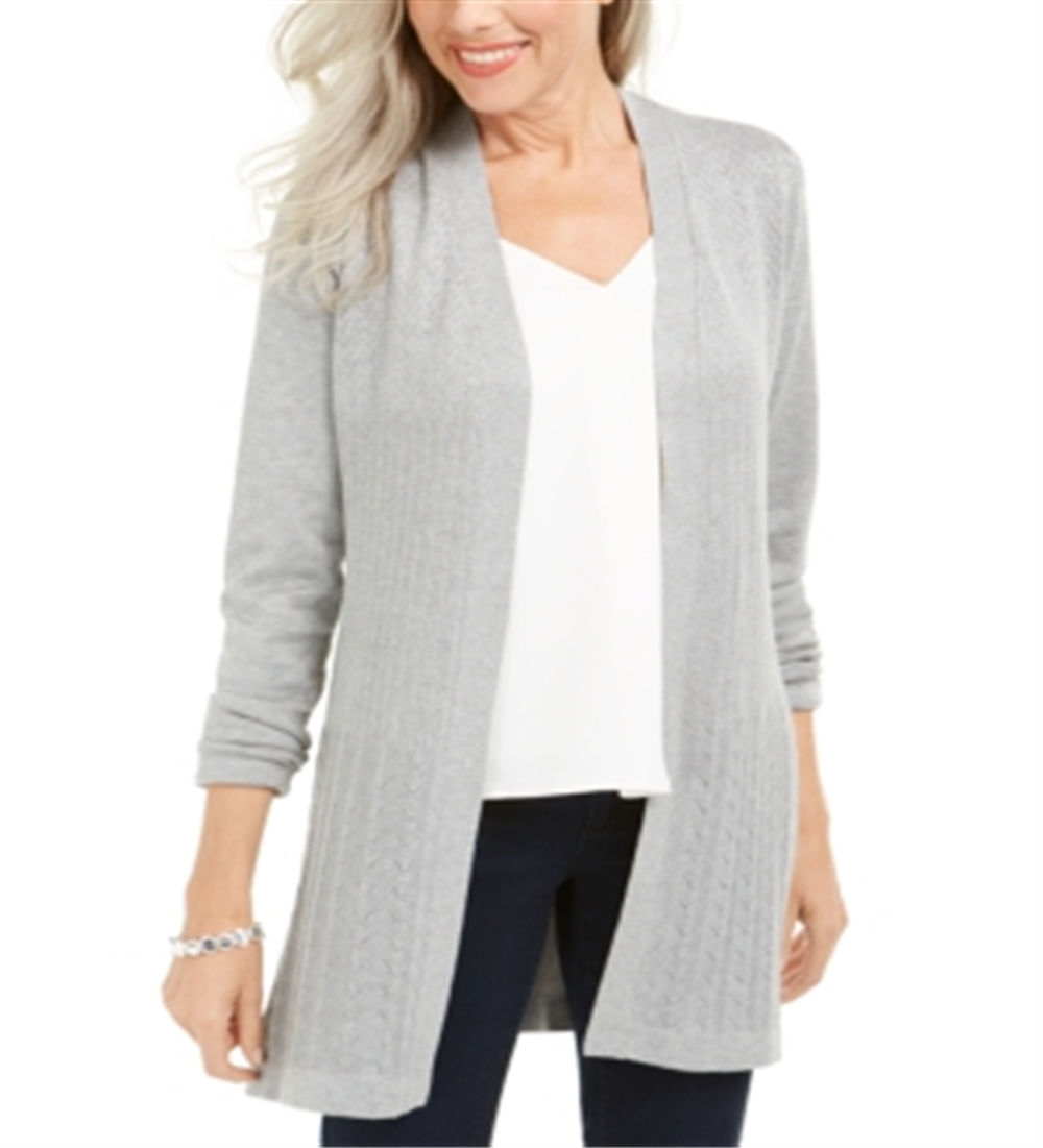 Karen Scott Women's Open Stitch Cardigan Gray Size X-Small