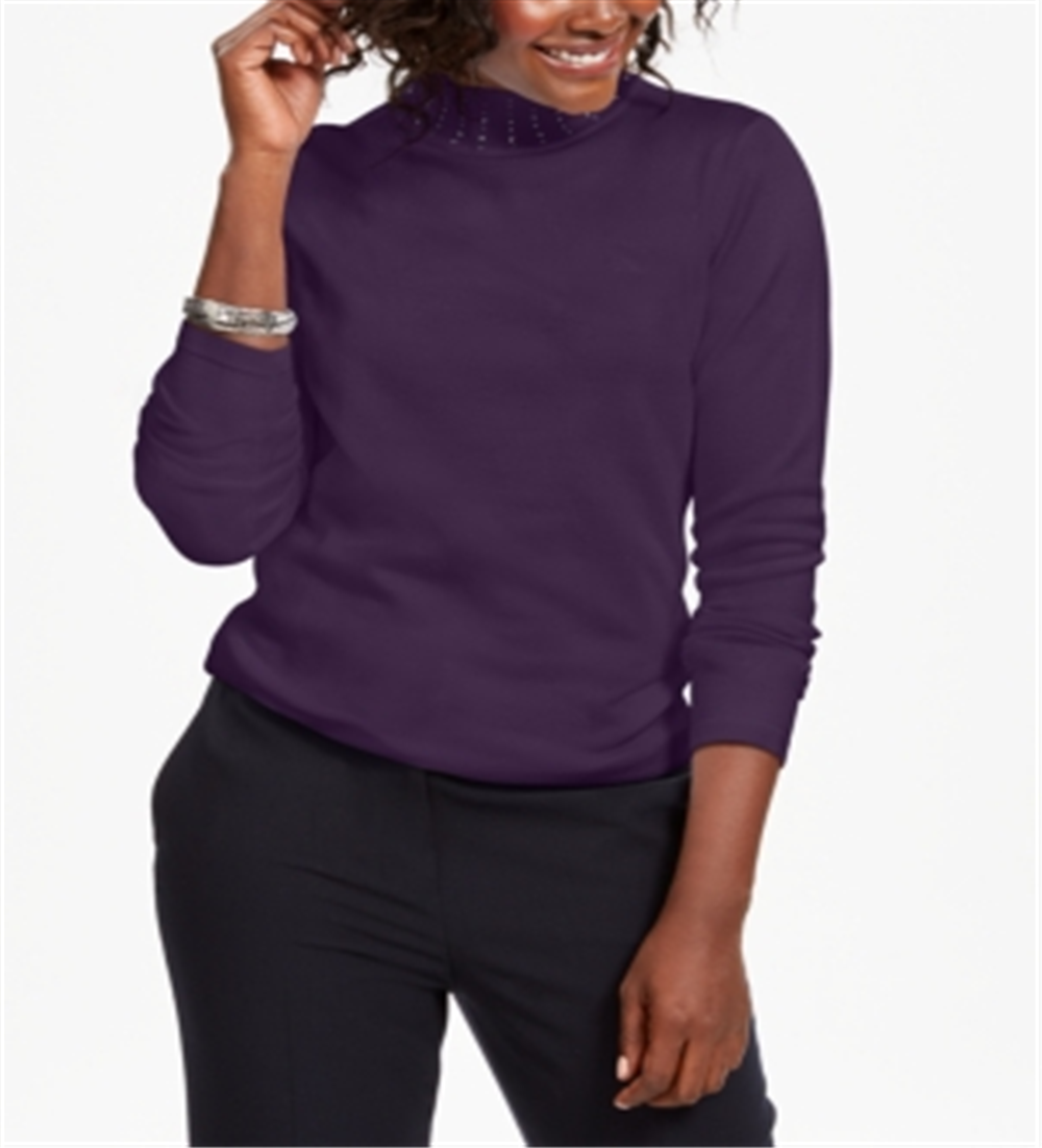 Karen Scott Women's Studded Mock Neck Sweater Purple Size XX-Large
