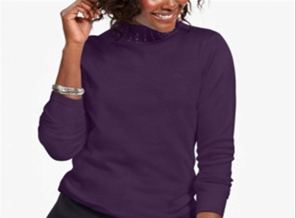 Karen Scott Women's Studded Mock Neck Sweater Purple Size XX-Large