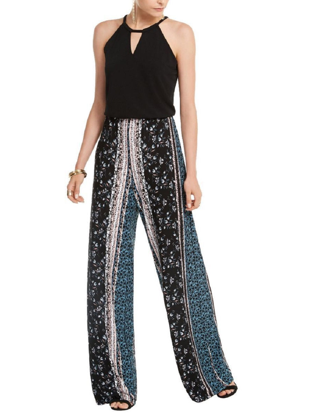 INC International Concepts Women's Solid & Printed Halter Jumpsuit Black Size Small