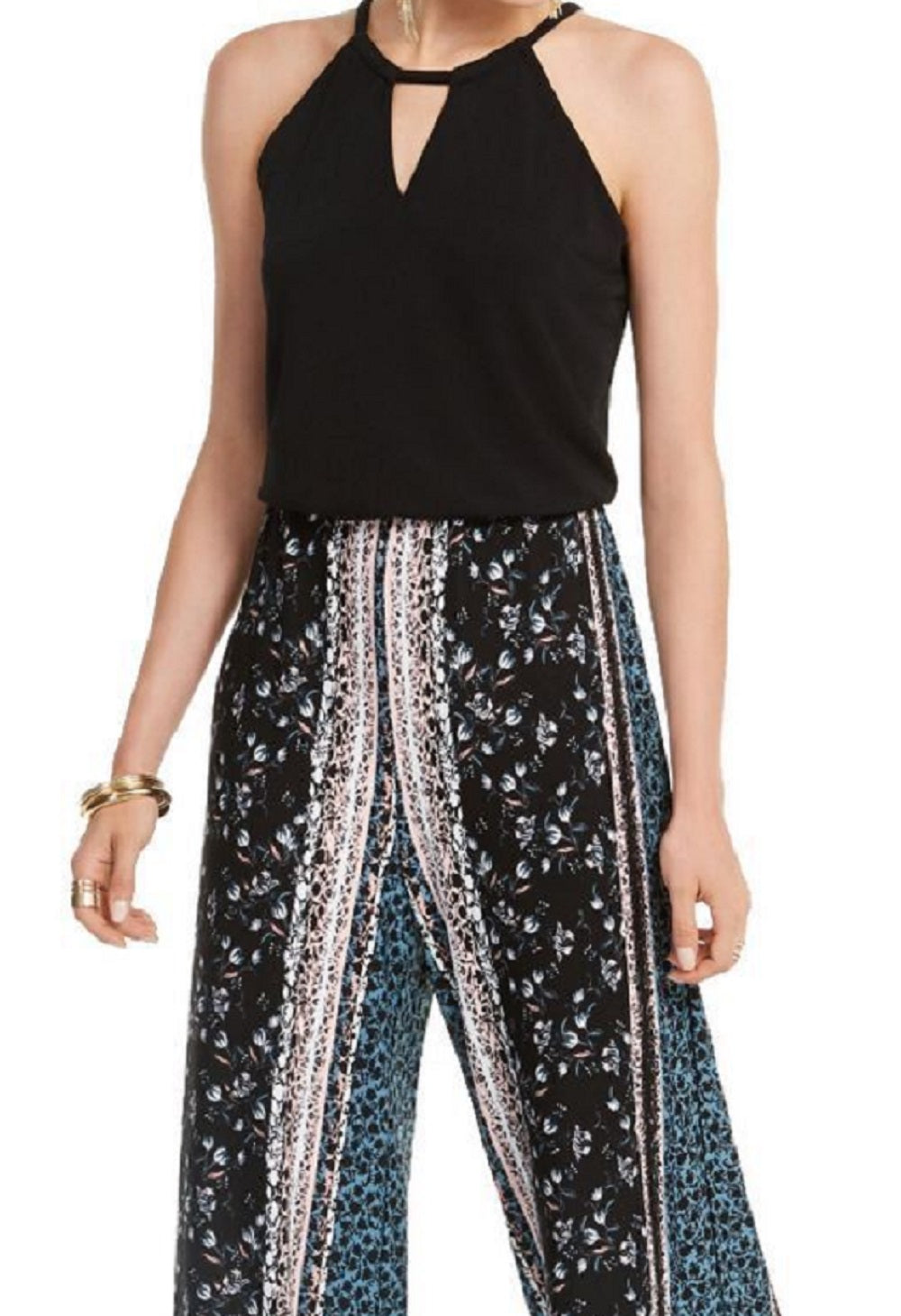 INC International Concepts Women's Solid & Printed Halter Jumpsuit Black Size Small