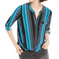 INC International Concepts Women's Top Stripe Green Size Petite S/M