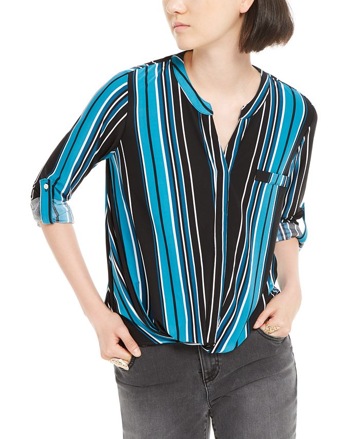 INC International Concepts Women's Top Stripe Green Size Petite S/M
