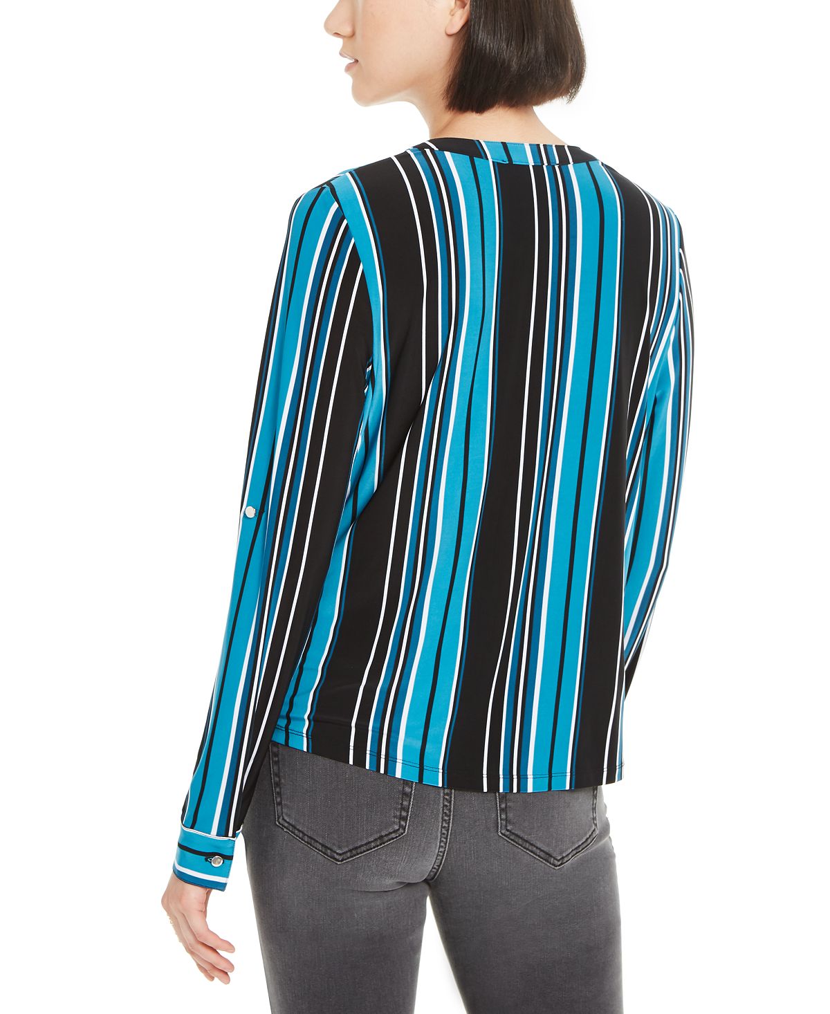 INC International Concepts Women's Top Stripe Green Size Petite S/M