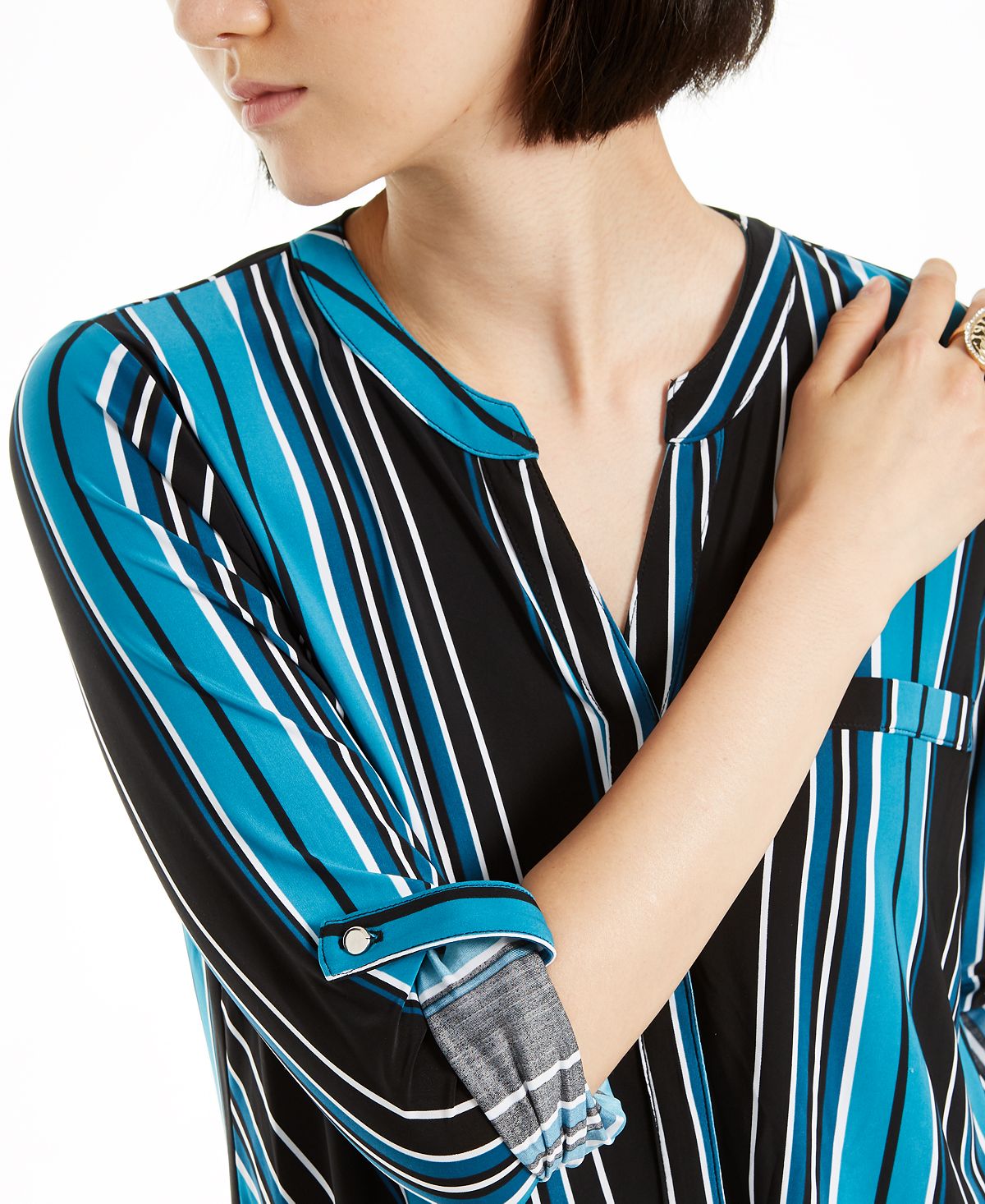 INC International Concepts Women's Top Stripe Green Size Petite S/M