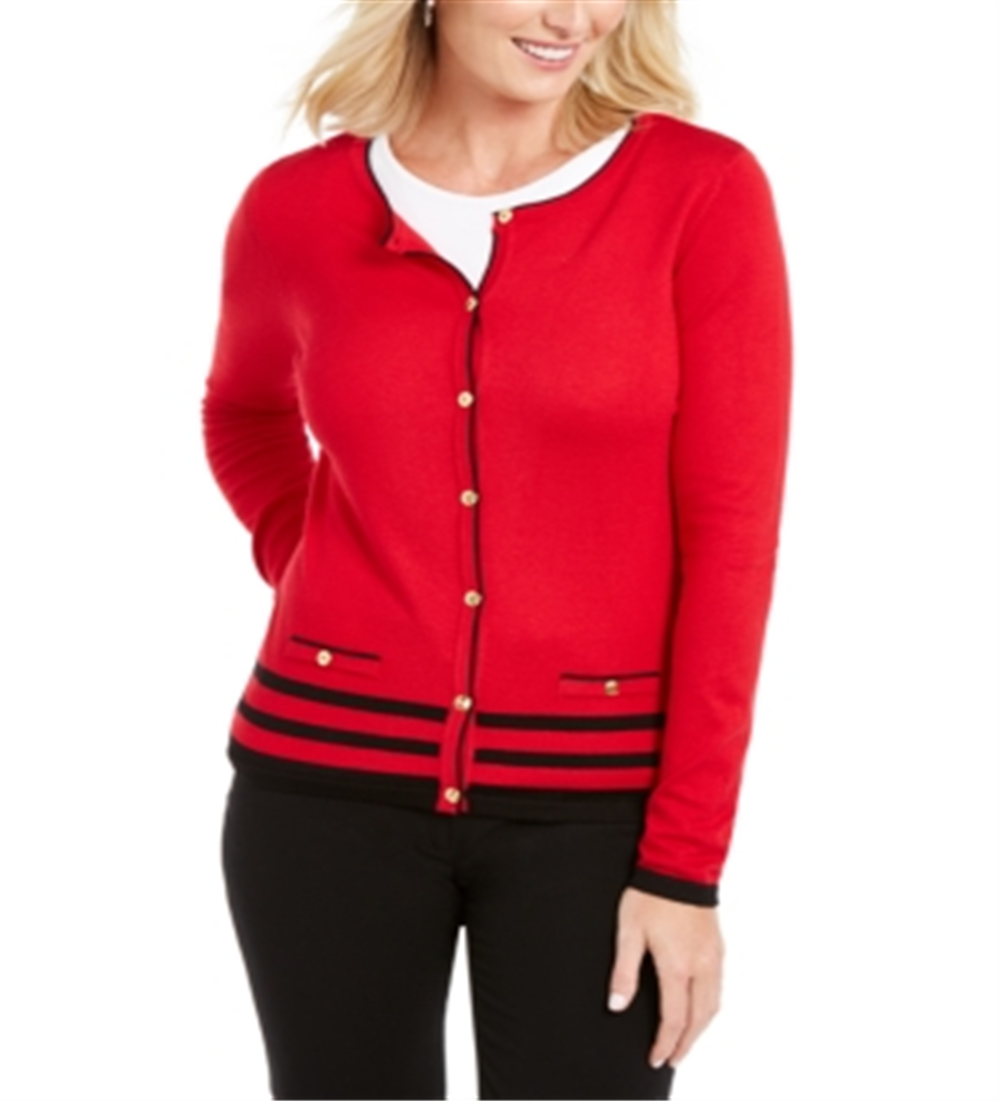 Karen Scott Women's Crew Neck Cardigan Red Size Small
