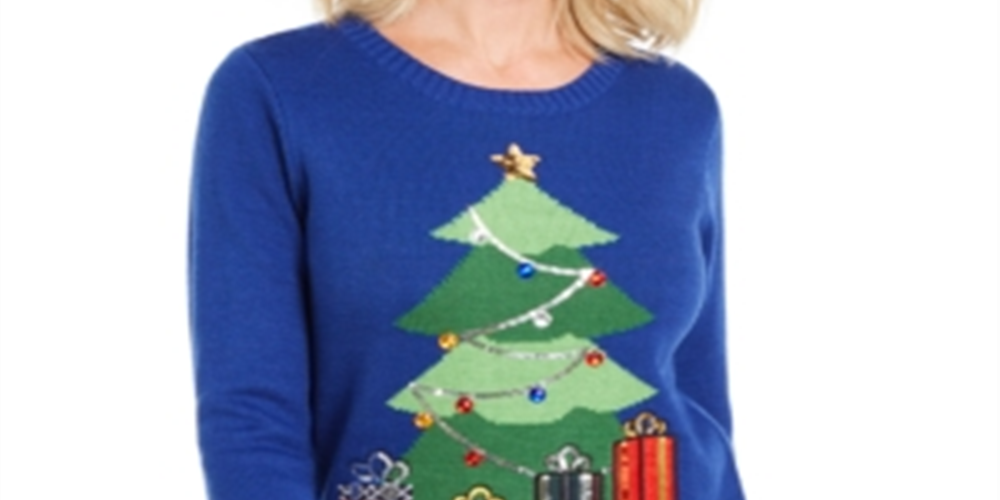 Karen Scott Women's Holiday Knit Pullover Sweater Blue Size X-Large
