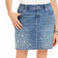 INC International Concepts Women's Curvy Fit Rhinestone Embellished Denim Skirt Blue Size 4